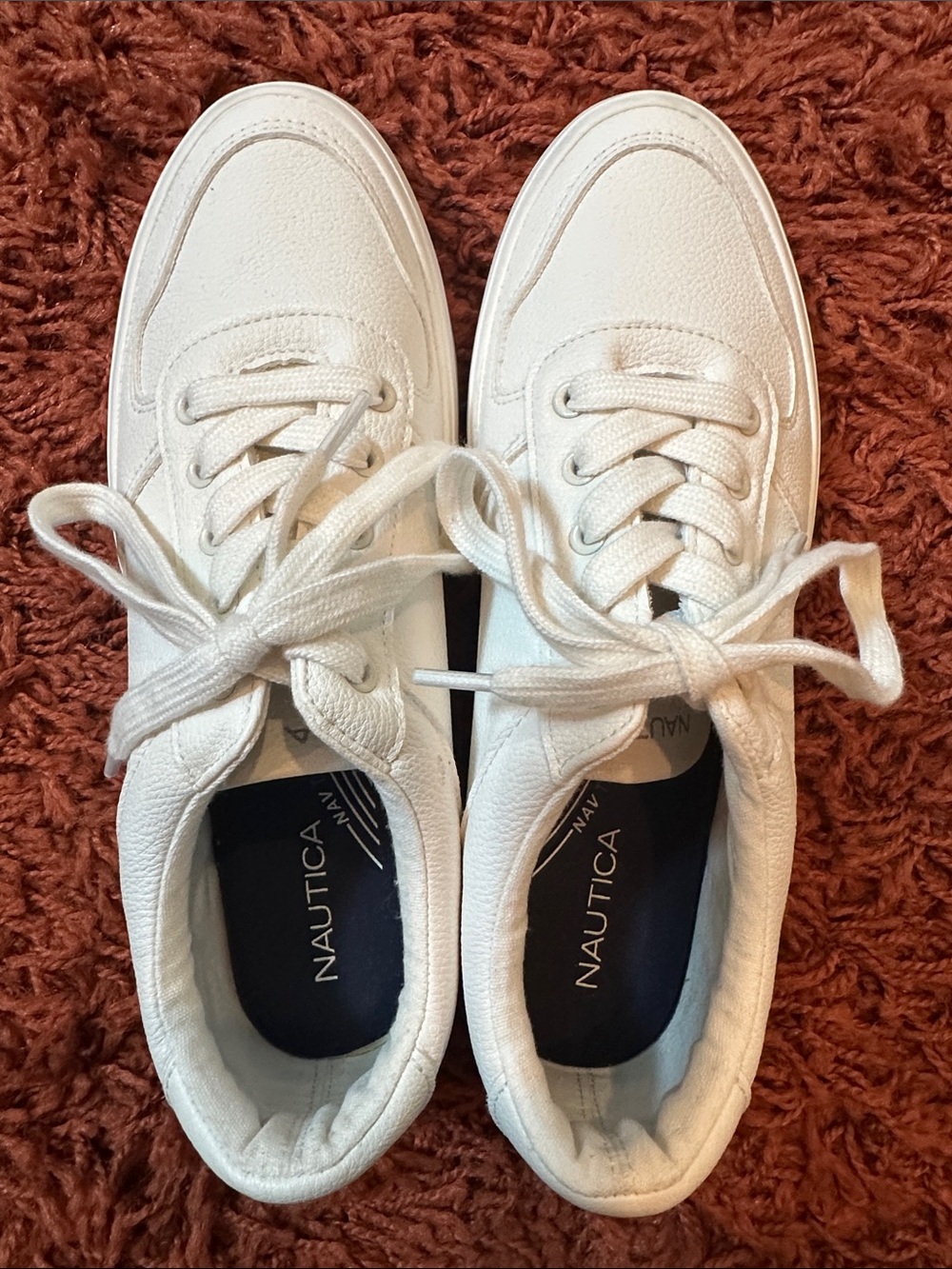 Nautica White Low-Top Lace-Up Sneakers with Navy Insoles